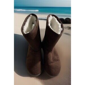 DAWGS Faux Suede Microfiber Boots Dark Brown Faux Fur Lining Ladies Size 10 / 42